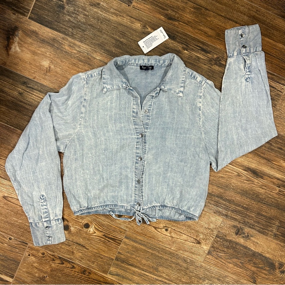 Splendid Lightweight Lyocell Denim Tie-Front Shirt – XS | Modern / Y2K Inspired